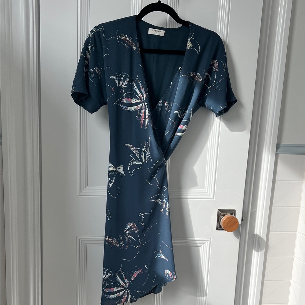 Babaton by Aritzia Blue Pattern Wrap Dress XS